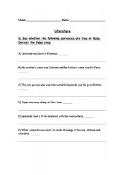 English Worksheet: Who was Leonardo Da Vinci (Activities)