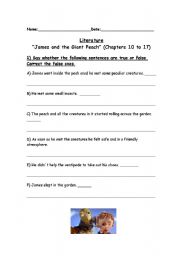 English worksheet: James and the Giant peach