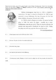 English Worksheet: shakespeare 