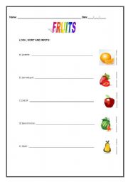 English worksheet: fruits