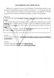 English Worksheet: Reading Skill: Understanding the Tone of the Writer