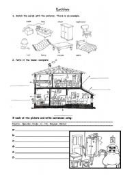 English Worksheet: Parts of the house & Prepositios