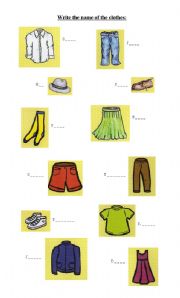 English worksheet: Write the names of the clothes
