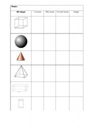 English worksheet: discovering 3d Shapes