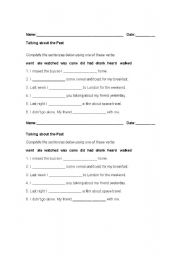 English worksheet: past