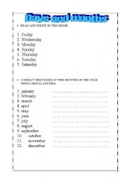 English worksheet: days and months