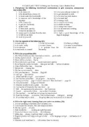 English Worksheet: vocabulary test on topic 