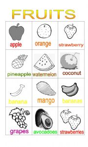 English worksheet: Fruits Flash Card