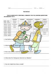 English Worksheet: Timetable / school subjects: question / answer exercises