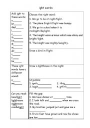 English worksheet: ight words worksheet