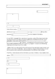 Letter of application worksheet I:  fill in the blank spaces 