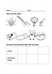 English Worksheet: Living and nonliving things