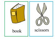 English worksheet: Classroom objects flashcards(book&scissors)