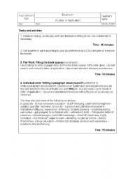 worksheet tasks and activities A Letter of Application