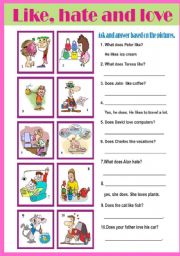 English Worksheet: Asking and answering questions about likes and dislikes.