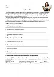 English Worksheet: Part Time Job Reading comprehension