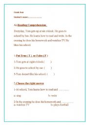 English worksheet: reading comprehension