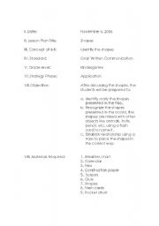 English Worksheet: lesson plan on shapes