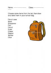English worksheet: My school bag