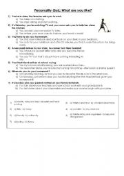 English Worksheet: Quiz: what are you like?