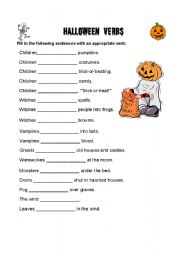 English worksheet: halloween verbs