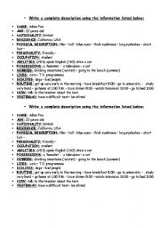 English worksheet: Info to write descritions