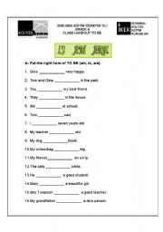 English worksheet: to be