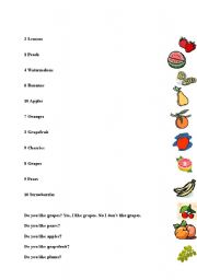 English Worksheet: Do you like fruit?