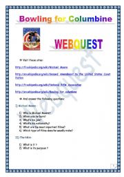 English Worksheet: Bowling for Columbine  WEBQUEST (5 pages, comprehensive project & KEY)