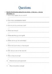 English worksheet: forming indirec questions