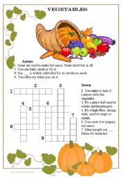 English Worksheet: Vegetable crossword