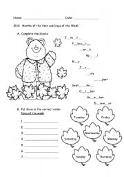 English Worksheet: Months of the year and Days of the Week