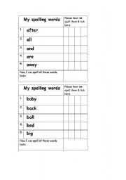 English Worksheet: My Spelling words level 1