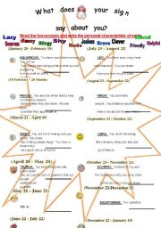 English Worksheet: Horoscopes (1st part)