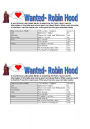 English Worksheet: Wanted- Robin Hood
