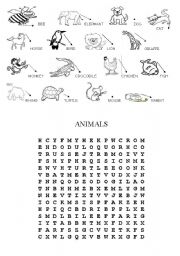 English Worksheet: Animals Puzzle