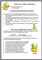 English Worksheet: Simple and complex sentences