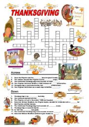 English Worksheet: Thanksgiving - crossword