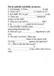 English worksheet: Indefinite Pronouns