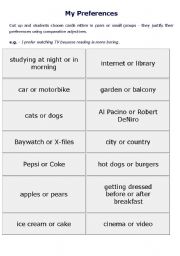 English Worksheet: My Preferences
