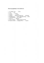 English Worksheet: Prepositions of place: IN/ ON/ FROM/ AT