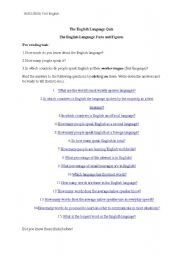 English worksheet: The English Language Quiz