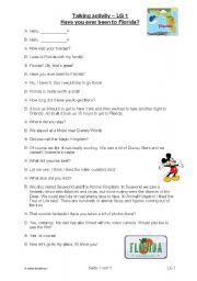 English worksheet: Holiday in Florida  - Reading and talking