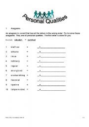 English worksheet: personal qualities