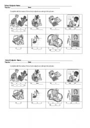 English Worksheet: School Subjects