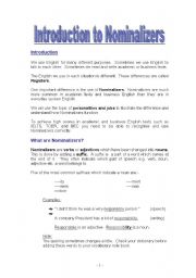 English worksheet: Introduction to Nominalizers