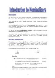 English Worksheet: Introduction to Nominalizers