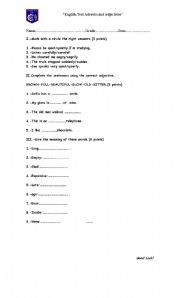 English Worksheet: TEST USE OF ADJECTIVES AND ADVERBS