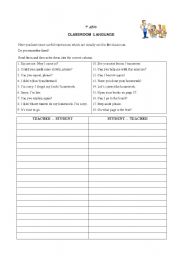 English Worksheet: Classroom language
