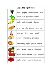 English Worksheet: Fruit and Vegetable Choice